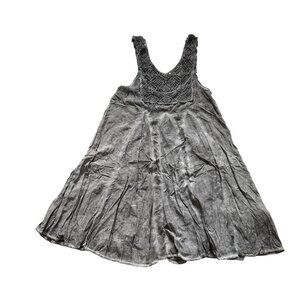 Tennis Brand Gray Sleeveless Lace Crochet Top Dress Flowy Crinkled Skirt